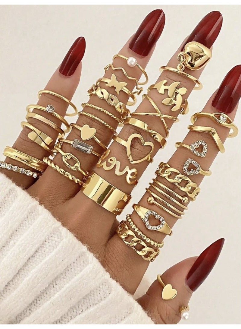 ڤيا ✨ طقم حلقات مجوهرات نسائي فاخر بطراز عتيق – 30 قطعة متنوعة - Image 1